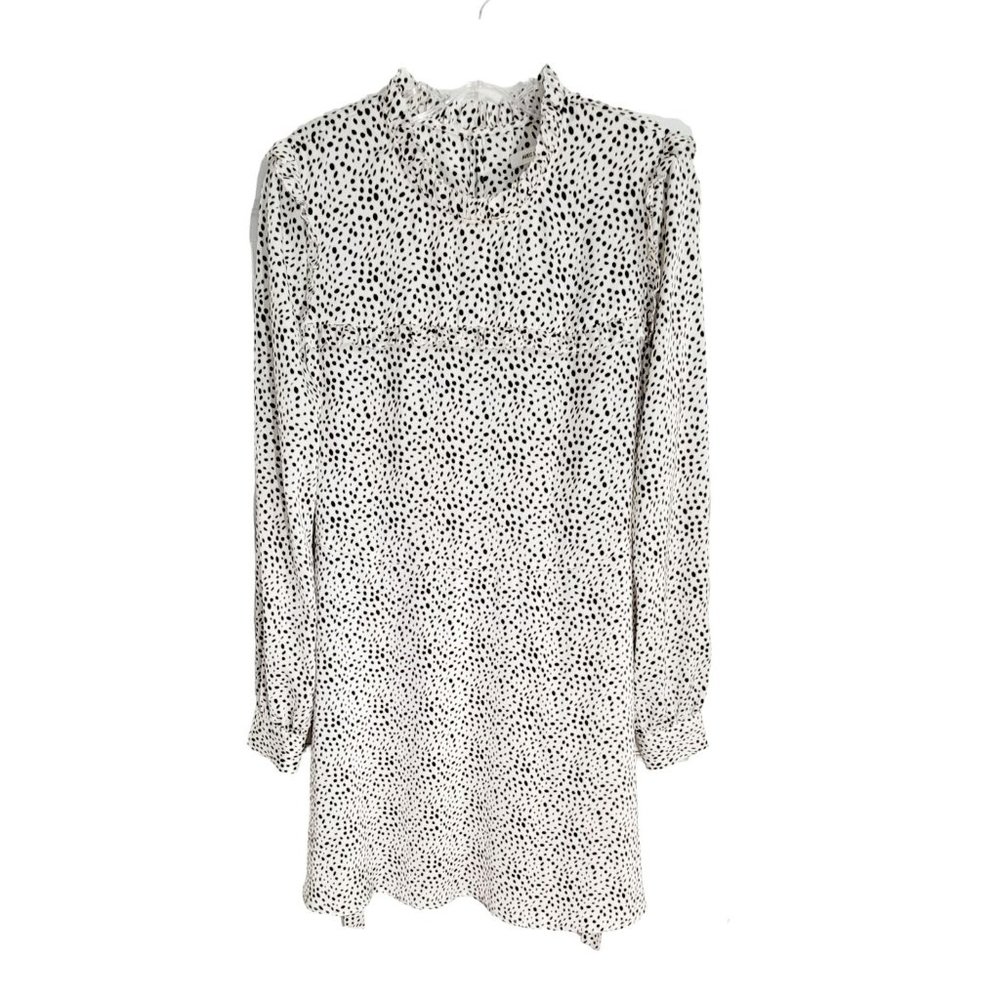 Avec Les Filles Women's White Dots Spots A-line Ruffled Dress Tie Waist Size M